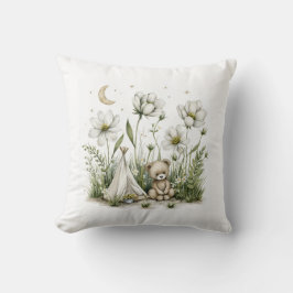 Cojín Decorativo Conejito adorable de acuarela con luna y estrellas