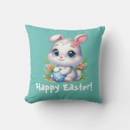 Cojín Decorativo Conejito blanco de Pascua con huevo