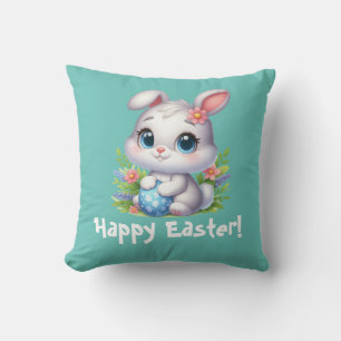 Cojín Decorativo Conejito blanco de Pascua con huevo