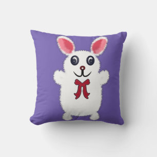 Cojín Decorativo Conejito Blanco Esponjoso y Adorable con Lazo Rojo