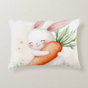 Cojín Decorativo Conejito de acuarela primaveral lindo con zanahori