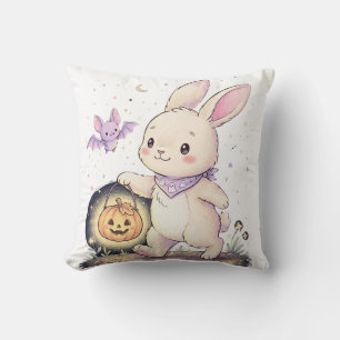 Cojín Decorativo Conejito de Halloween con linterna de calabaza y m