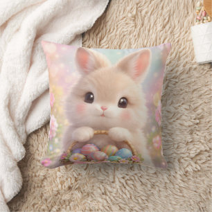 Cojín Decorativo Conejito de Pascua Adorable con Canasta Colorida d