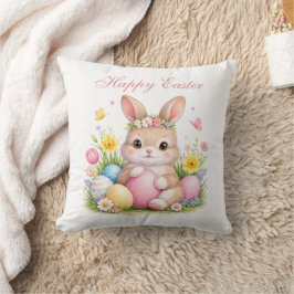 Cojín Decorativo Conejito de Pascua adorable conejo peonía rosa rub
