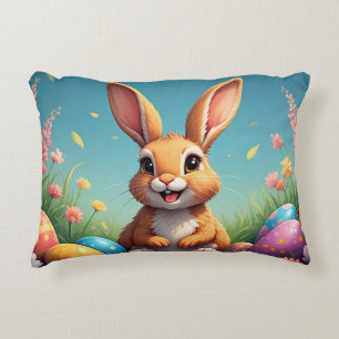 Cojín Decorativo Conejito de Pascua adorable entre huevos coloridos