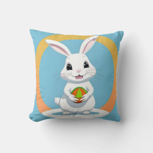 Cojín Decorativo Conejito de Pascua adorable sosteniendo una cesta