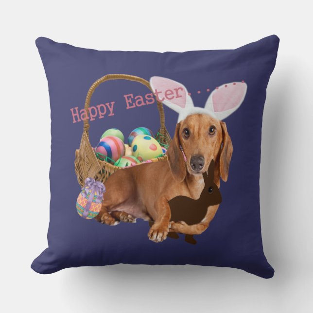 Cojín Decorativo Conejito de pascua del Dachshund (Anverso)