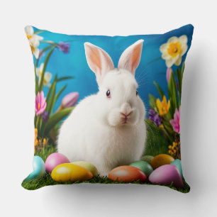 Cojín Decorativo Conejito de Pascua lindo con Huevos Coloridos