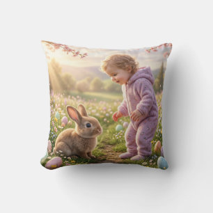 Cojín Decorativo Conejito de Pascua y niño