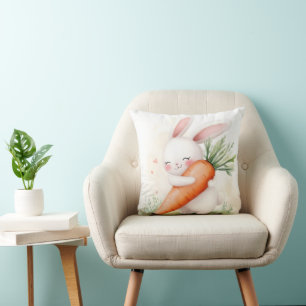 Cojín Decorativo Conejito de primavera en acuarela linda y zanahori