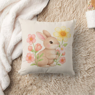 Cojín Decorativo Conejito Floral Acuarela Adorable