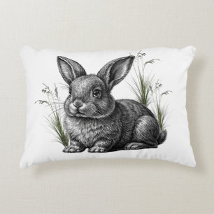 Cojín Decorativo Conejito gris lindo entre la hierba