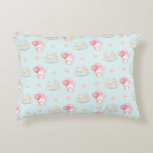 Cojín Decorativo Conejito Kawaii Lindo y Oso Dormido Pastel Azul