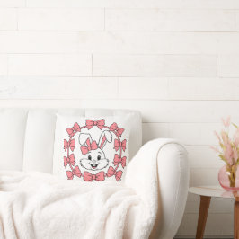 Cojín Decorativo Conejito Lindo con Corona de Lazo Rosa – Coquette 
