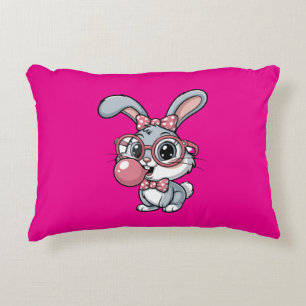 Cojín Decorativo Conejito lindo con gafas soplando chicle