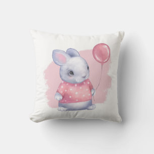 Cojín Decorativo Conejito lindo con globo rosa