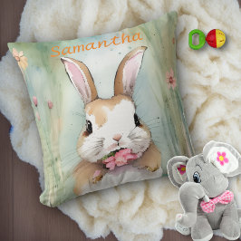 Cojín Decorativo Conejito Lindo Conejo Pastel Acuarela Flores de Pr