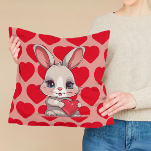 Cojín Decorativo Conejito Lindo Corazones Rojos Amor de San Valentí