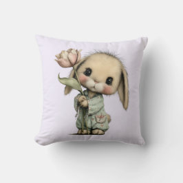 Cojín Decorativo Conejito Lindo Sosteniendo un Tulipán