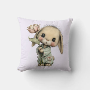 Cojín Decorativo Conejito Lindo Sosteniendo un Tulipán