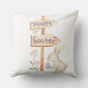 Cojín Decorativo Conejito lindo y huevo Feliz Pascua
