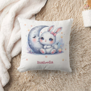 Cojín Decorativo conejito lindo y niños de la luna creciente