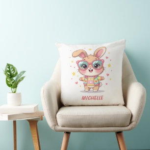 Cojín Decorativo Conejito monograma lindo con gafas