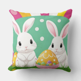 Cojín Decorativo Conejitos adorables de Pascua con huevos decorativ