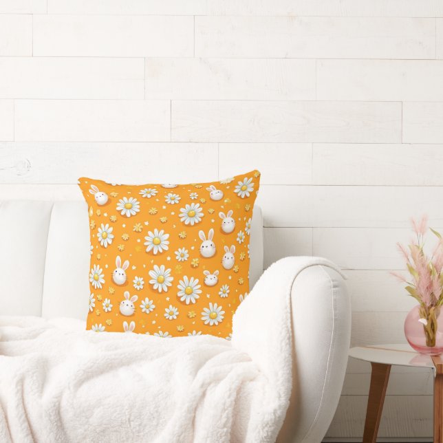 Cojín Decorativo Conejitos Alegres y Margaritas (Sofá)