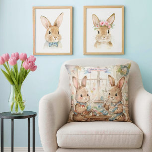 Cojín Decorativo Conejitos de Pascua adorables y huevos 