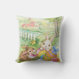 Cojín Decorativo Conejitos de pascua lindos del vintage con los