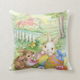 Cojín Decorativo Conejitos de pascua lindos del vintage con los