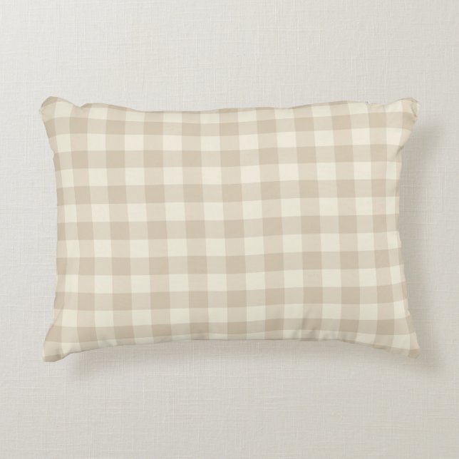 Cojín Decorativo Conejitos de peluche Gingham - patrón neutral.   (Anverso)