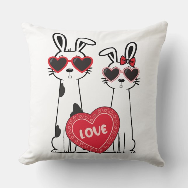Cojín Decorativo Conejitos Lindos con Gafas de Corazón (Anverso)