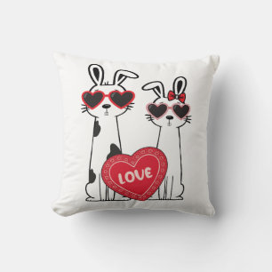 Cojín Decorativo Conejitos Lindos con Gafas de Corazón