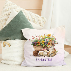 Cojín Decorativo Conejitos Lindos Nombre Personalizado Niña Pascua
