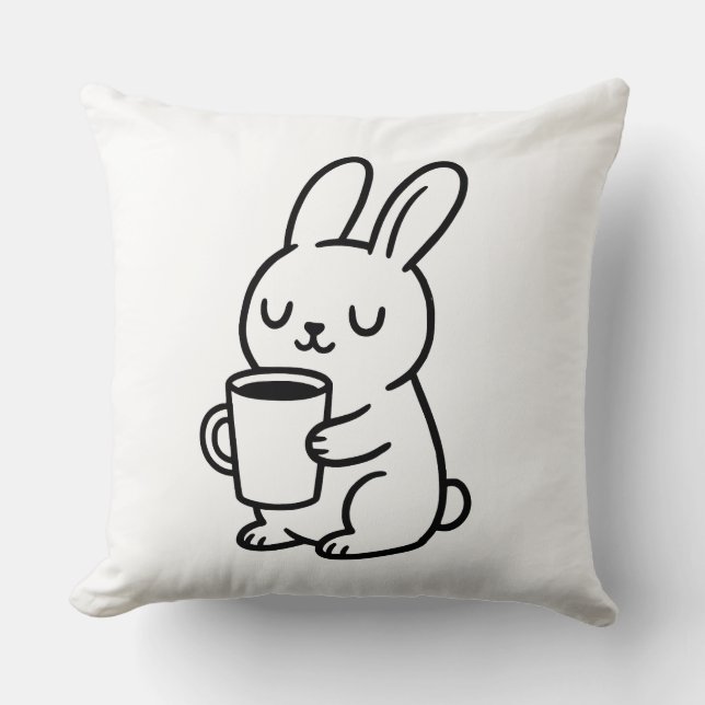 Cojín Decorativo Conejo Acogedor Doodle de Café (Anverso)