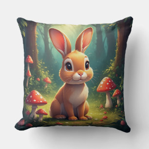 Cojín Decorativo Conejo adorable en bosque encantado