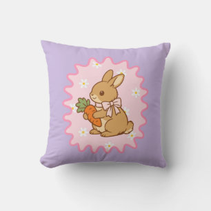 Cojín Decorativo Conejo adorable púrpura zanahoria y margarita
