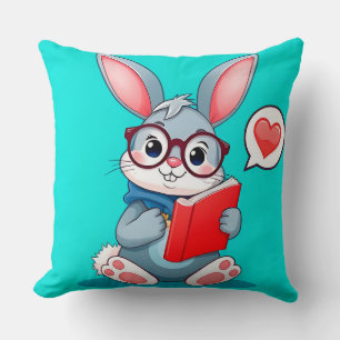 Cojín Decorativo Conejo Adorable que Lleva Gafas Leyendo un Libro