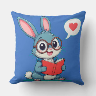 Cojín Decorativo Conejo Adorable que Lleva Gafas Leyendo un Libro