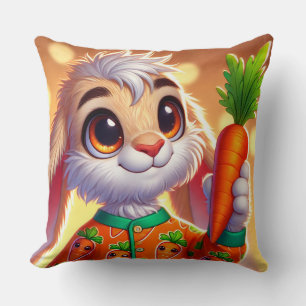 Cojín Decorativo Conejo Adorable Sosteniendo Zanahoria en Pijama Il