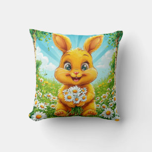 Cojín Decorativo 🐰🌼 Conejo Alegre Decoración de Pradera de Manzan