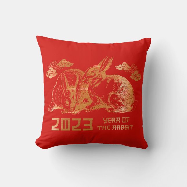 Cojín Decorativo Conejo Año Nuevo Zodiaco Chino (Anverso)