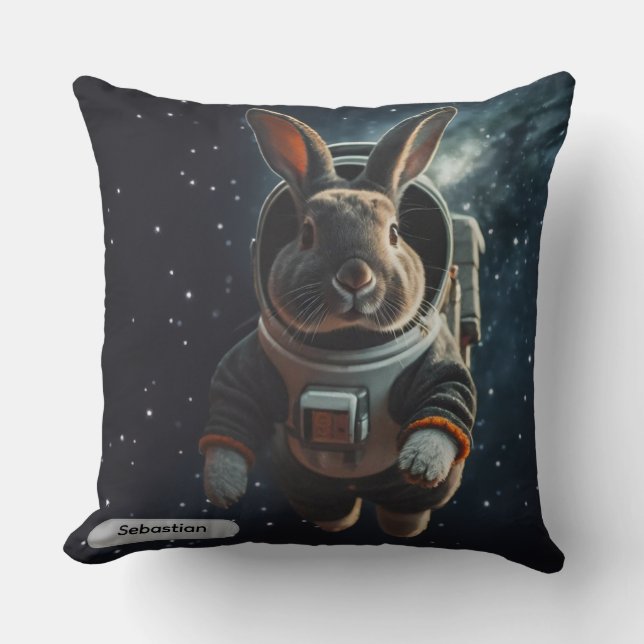 Cojín Decorativo Conejo Astronauta Espacio Surrealista Animal Perso (Anverso)