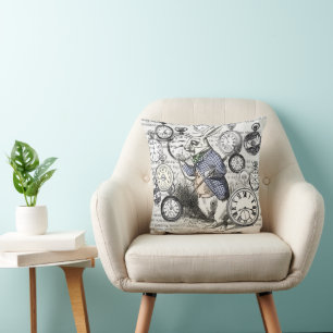 Cojín Decorativo Conejo Blanco Alice Wonderland Relojes Arte