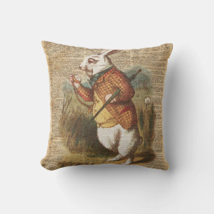 Cojín Decorativo Conejo blanco Alicia en arte del vintage del país