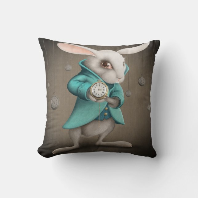 Cojín Decorativo conejo blanco con el reloj (Anverso)