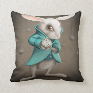 Cojín Decorativo conejo blanco con el reloj
