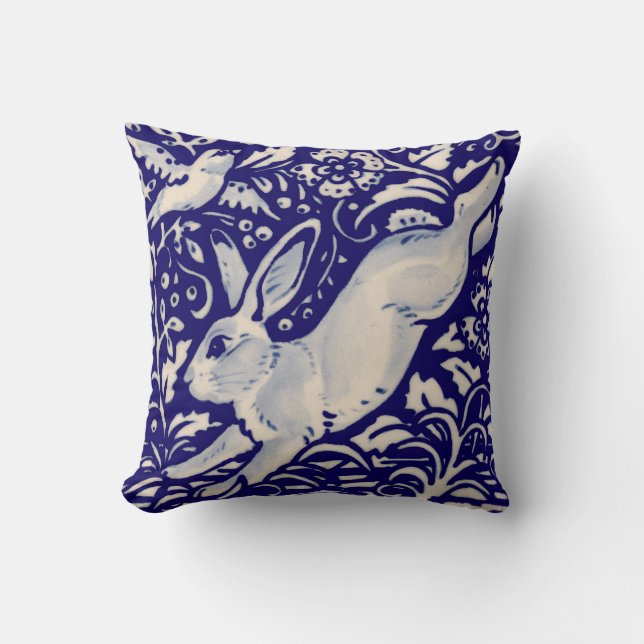 Cojín Decorativo Conejo blanco de ejecución azul marino Hare Chinoi (Anverso)
